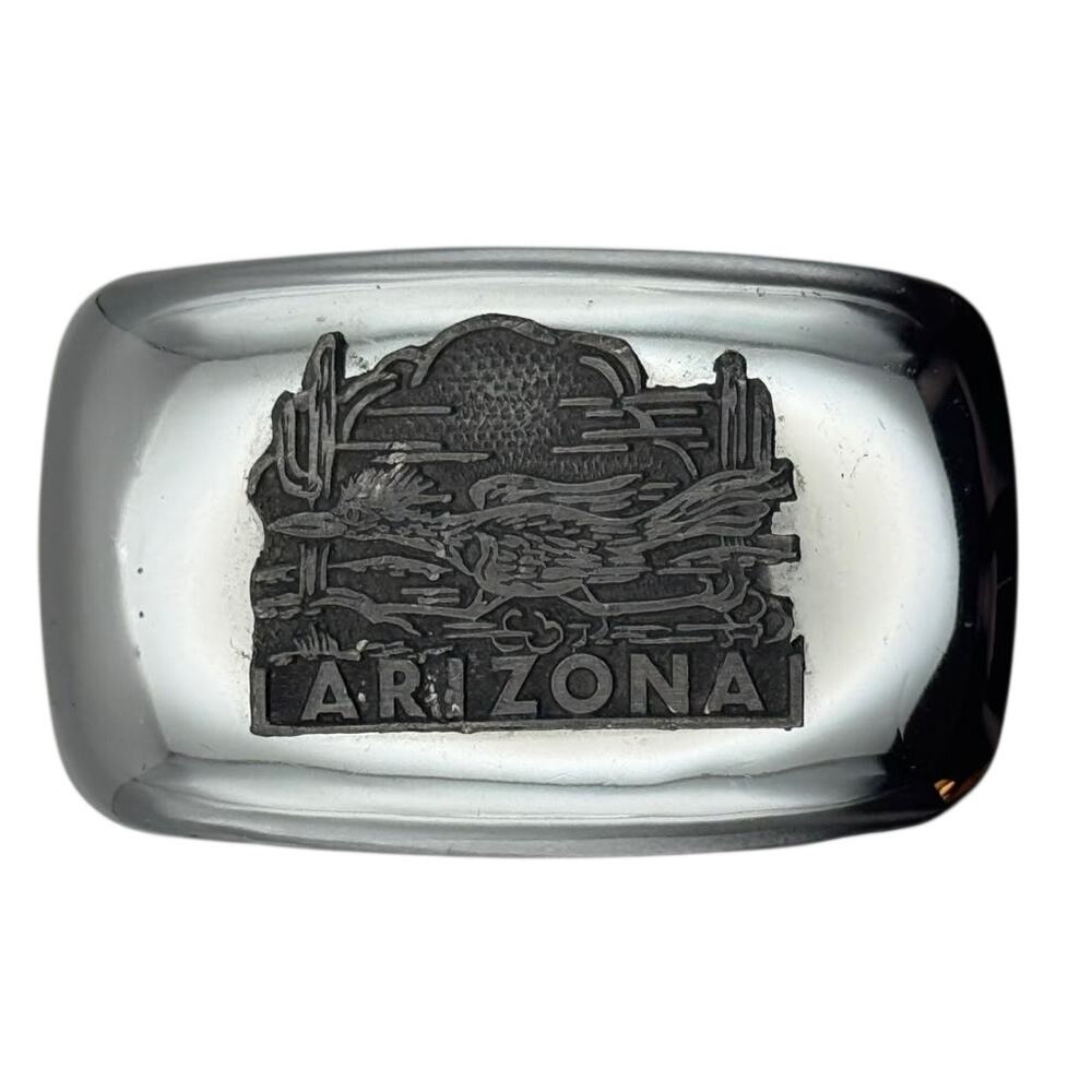 Arizona Desert Souvenir Belt Buckle Cactus Bird Scene Silver-Tone USA Hardware